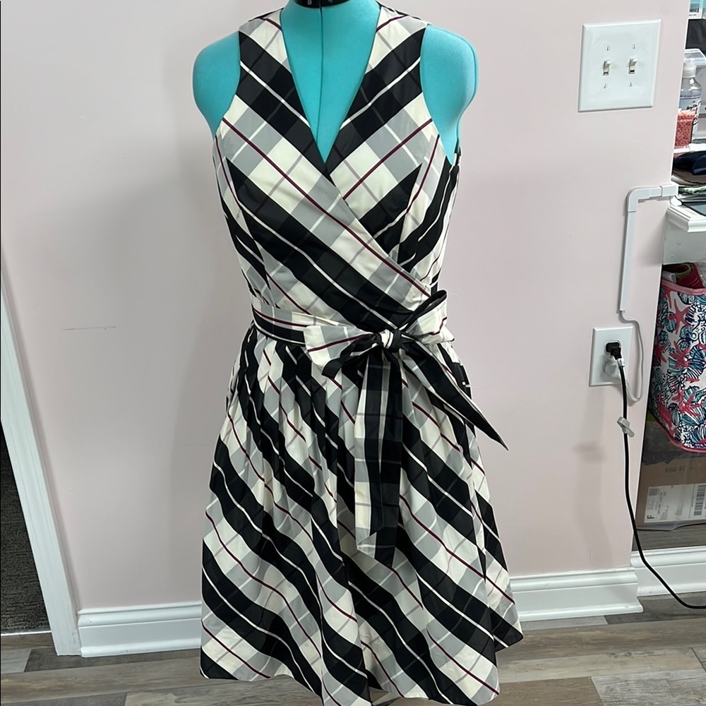 Ralph Lauren Black and Cream Plaid Midi Dress